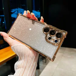 S25 Edge Gradient Glitter Plating Clear Phone Case for Samsung Galaxy S26 Edge S25 FE S24 Ultra Plus Shockproof Bumper Cover