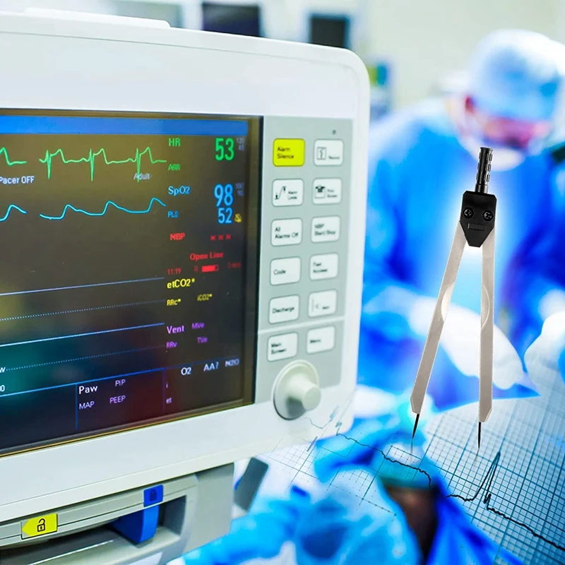 Ferramenta de medição de pinça ECG Paquímetros EKG de metal com régua Divisor de pinça preta para enfermeira ou