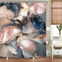 Shower Curtain for Bathroom Decor Navy Blue Pink Rose Gold Modern Purple Marble Ombre Luxury Texture Geometric Aesthetic Ink