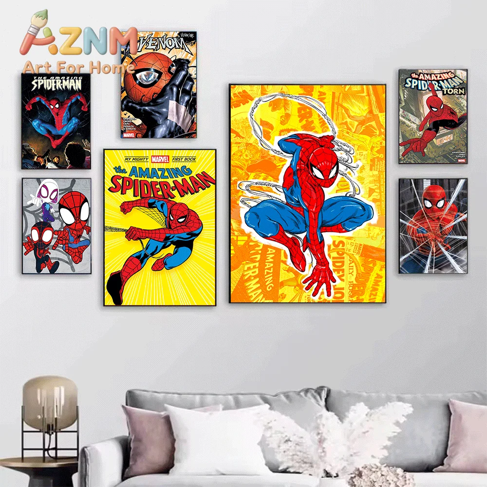 Marvel The Amazing Spider-Man Family Ties Upside Down City Comic Canvas Wall Art Vintage Superhero Print Home Kids Bedroom Dec