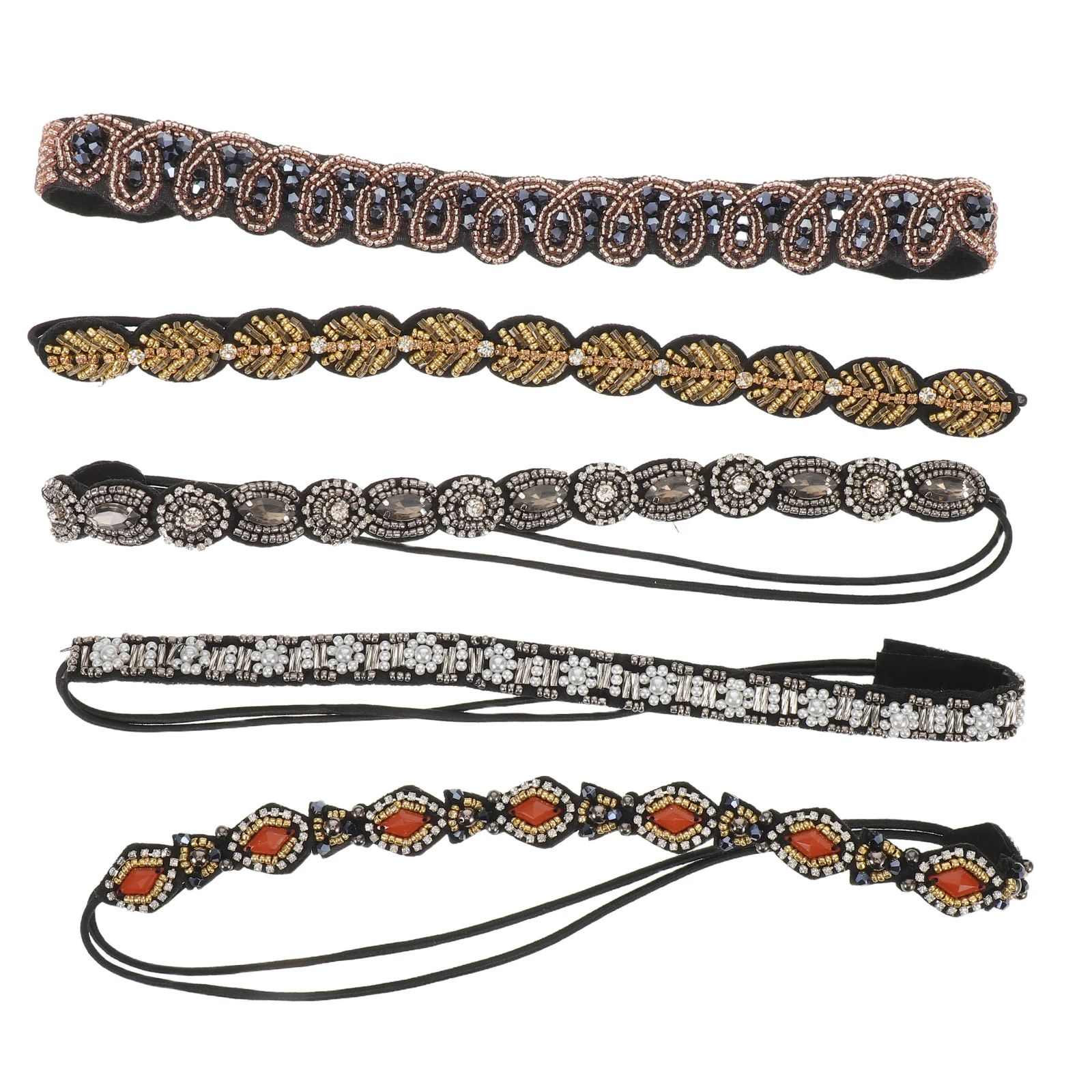 

5pcs Women'S Beaded Rhinestone Headbands Elegant Jeweled Band Elastic Stretchy Formal Party Bridal Wedding Accessories Fashion