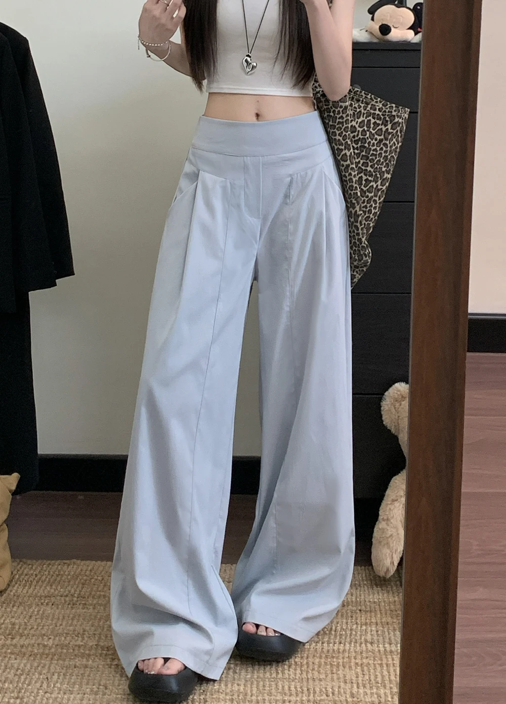 Broek met wijde pijpen Curvy Dames Zomer Sneldrogend Gesplitst Regular-Fit Kawaii Westerse stijl Modaal Trekkoorden Sjerpen Flowy Washed OL