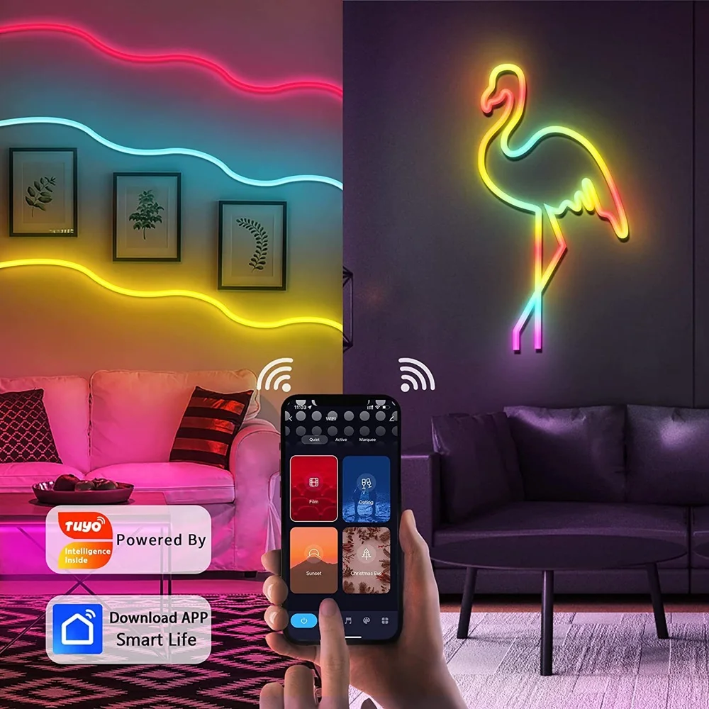 Imagem -02 - Tira de Luz Flexível Led Neon Impermeável Inteligente Wi-fi Bluetooth Grafite Corrida Faça Você Mesmo Decoração para Casa dc 12v 24v