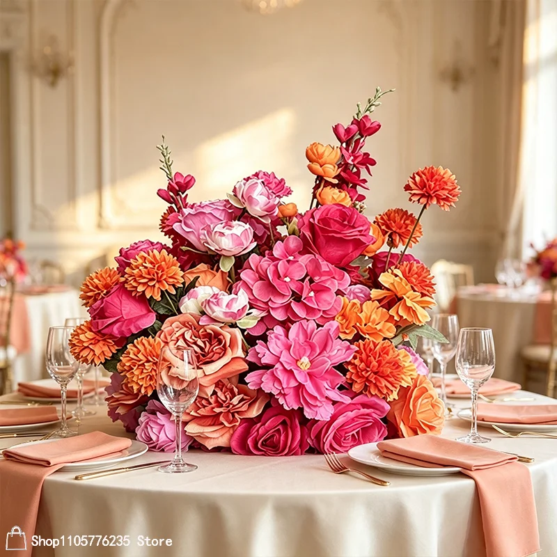 Grüne Burgunderrote Künstliche Blumenarrangements Anthurium Hortensie Orchidee Tischdekoration Blumenball Hochzeit Esstisch Blumendeko – Detail 3