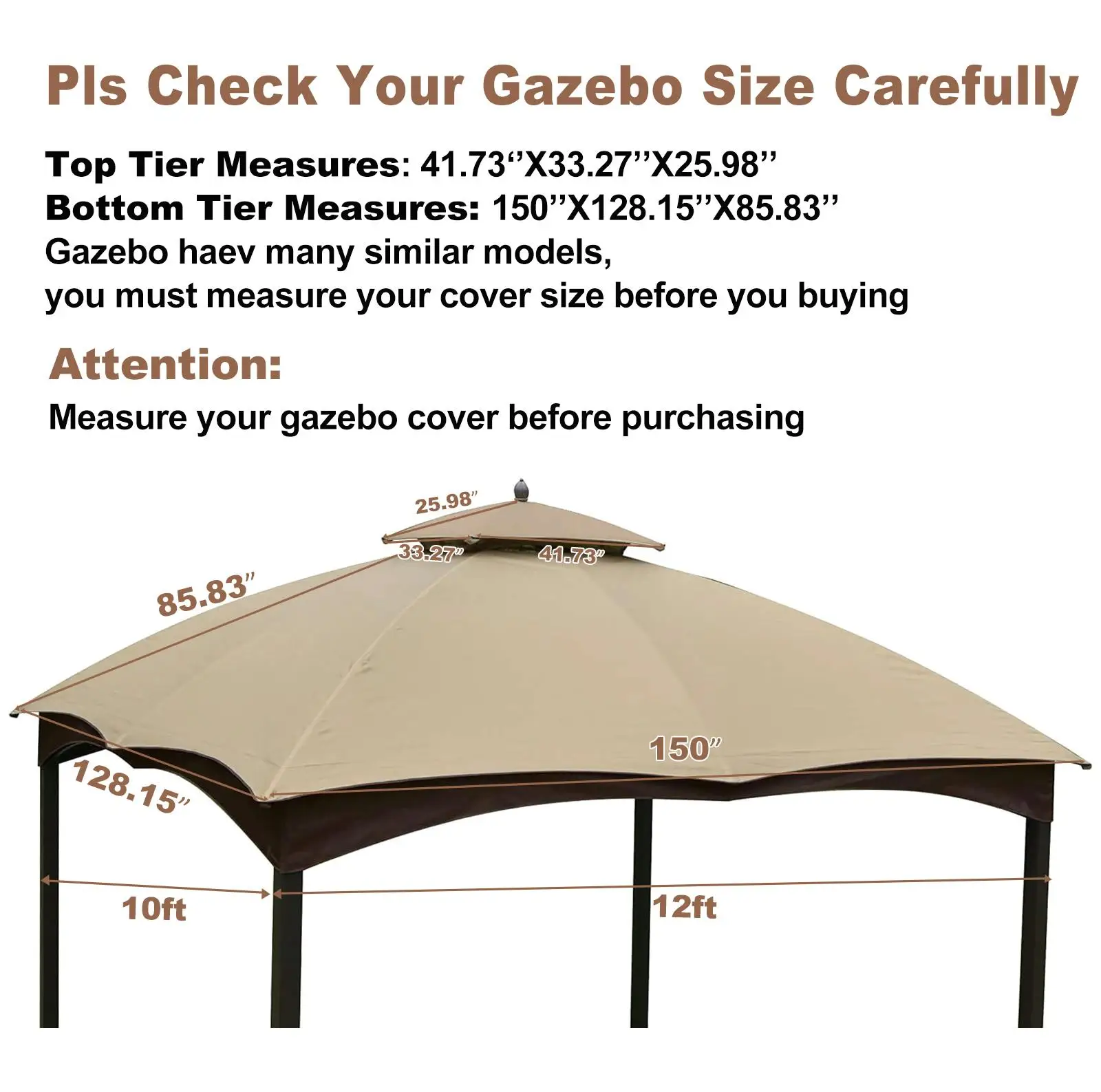 for heavy Duty Replacement Canopy Top for 10x12 Gazebo with Air Vent - Beige Cover Only