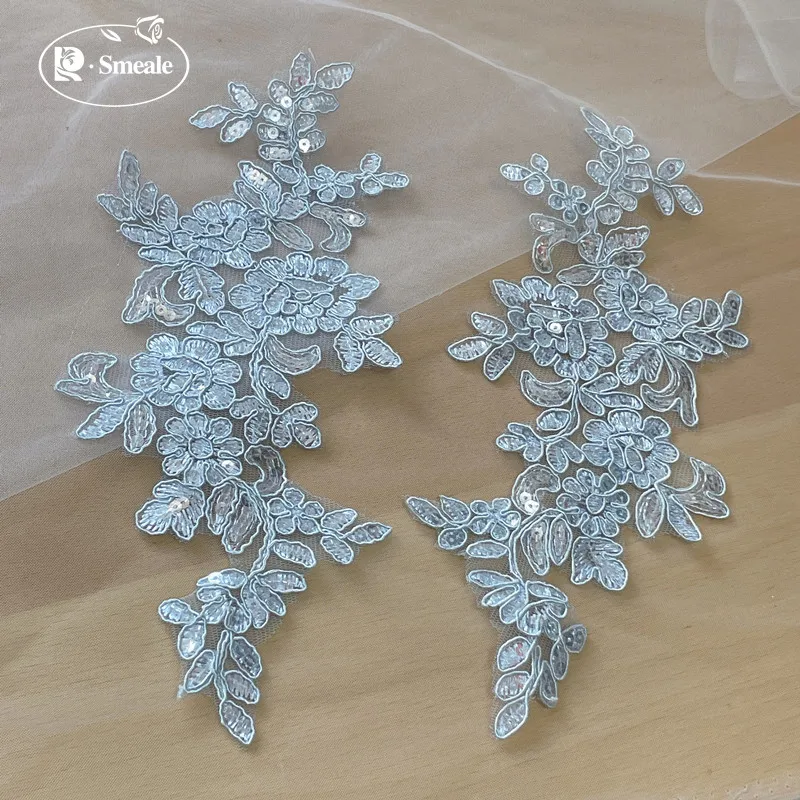 20 Stück/10 Paare. 17 Farben Spitzenborte mit glänzenden Pailletten und verspiegelten Blumen. Hochzeitskleid, Hochzeitsschuhe, Kopfschmuck, DIY-Nähzubehör. – Detail 8