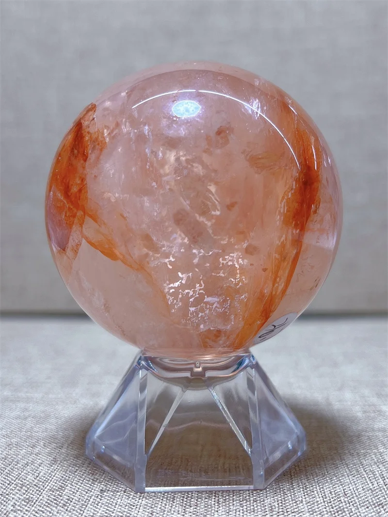 Natural Fire Quartz  Sphere With Rain Bow Reiki Healing Stone Home Decoration Exquisite Gift Souvenir Gift