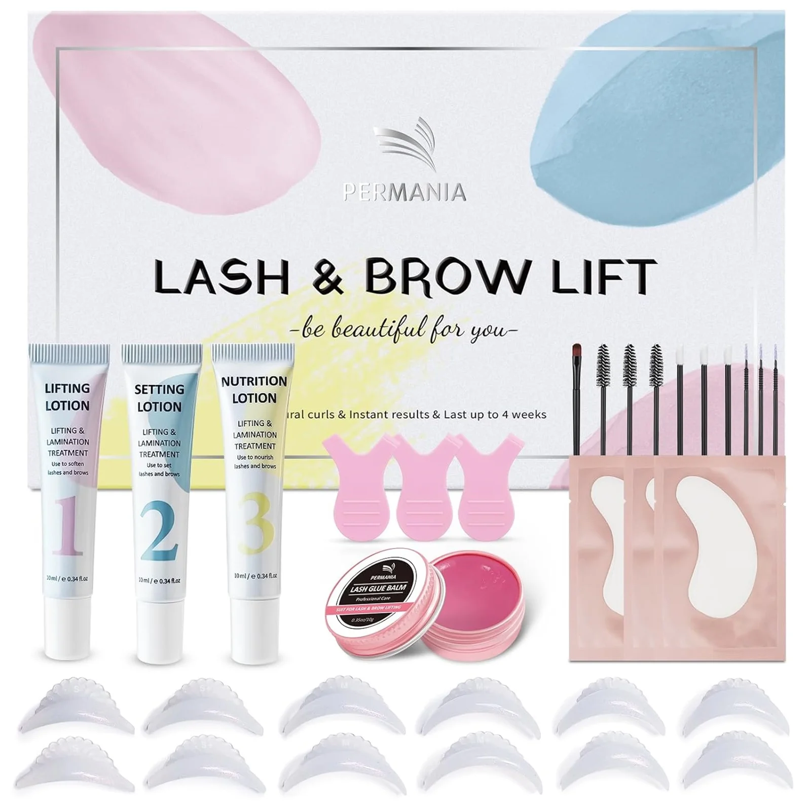 PERMANIA Kit de levage de cils coréen conception de tube Kit de stratification des sourcils facile à appliquer pour des résultats naturels outils de levage et de bouclage instantanés