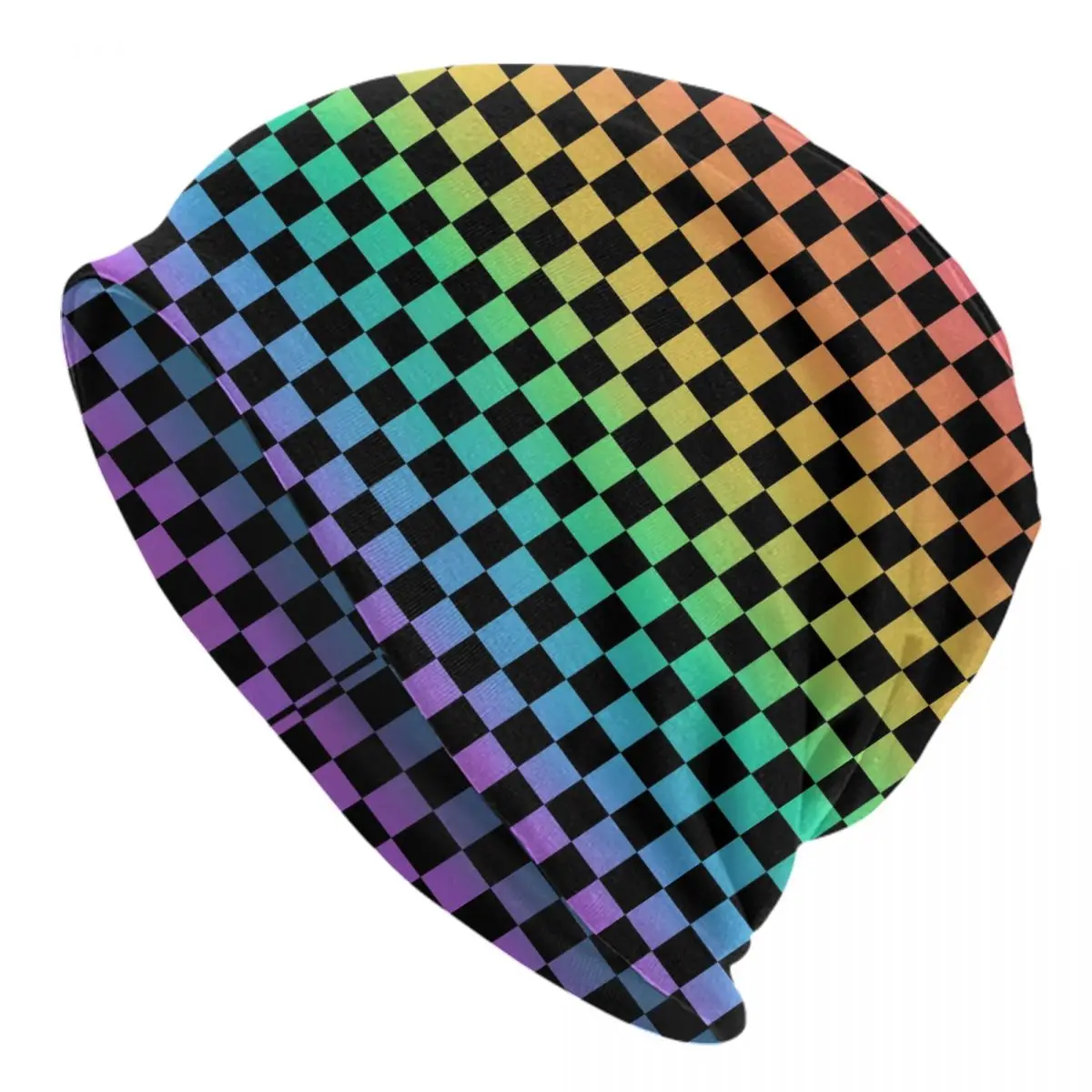 Rainbow Checkers Checkerboard Skullies Beanies Caps For Men Women Unisex Street Winter Warm Knit Hat Adult Bonnet Hats