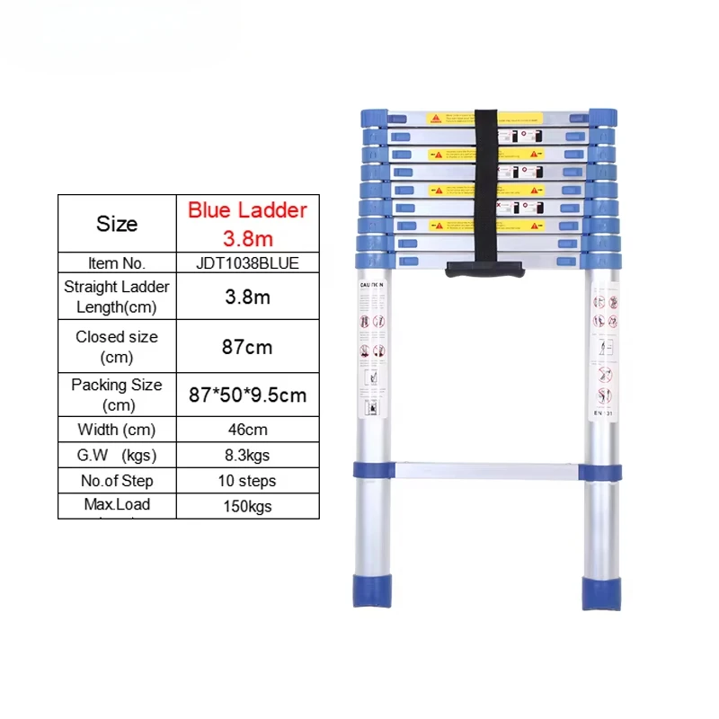 

Telescopic Ladder Aluminium Extension Ladder EN131 Blue Aluoutdoornaluminum Outdoor Ningbo Free Spare Parts 10 Steps 50PCS