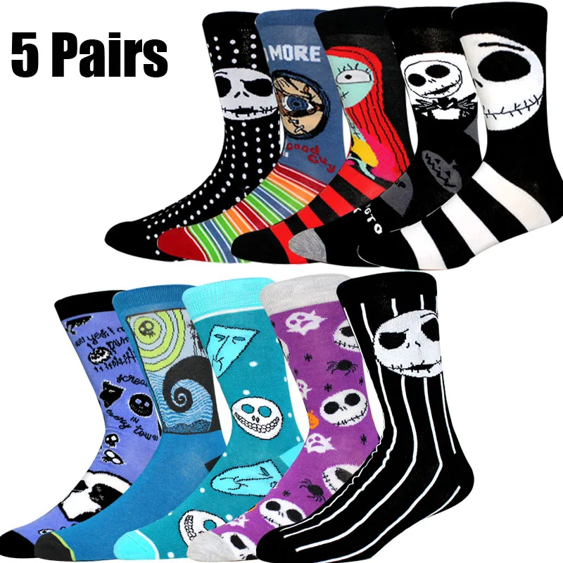 

5 Pairs New Men Socks Long Socks Anime Knee-High Couples Cosplay Halloween Socks Personality Hip Hop Harajuku Funny Socks Women