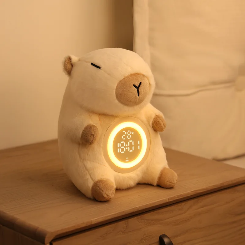 New Plush Alarm Clock Night Light USB Charging Temperature Measurement Bedroom Bedside Student Time Manager Interior Decoration