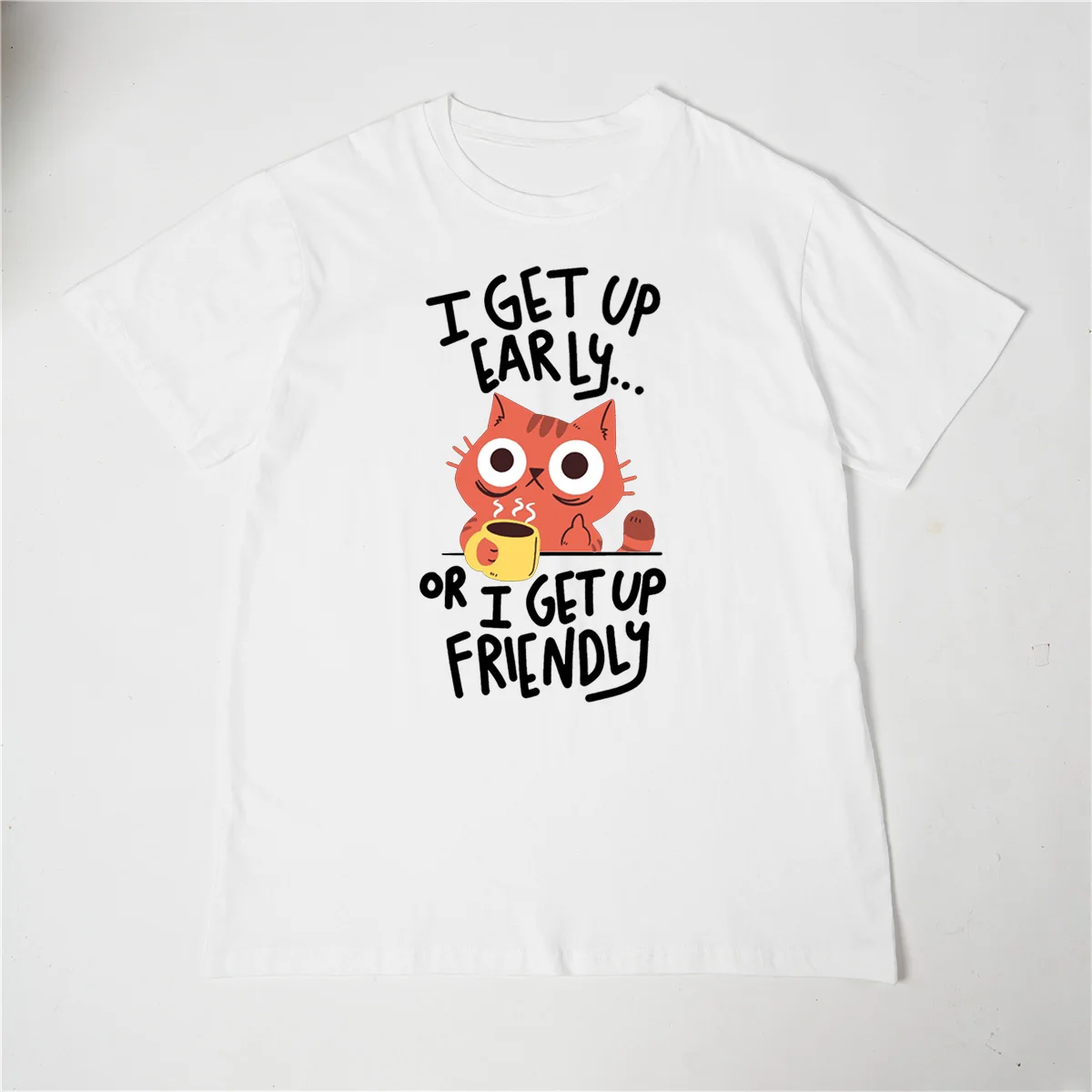 

I Get Up Are Lazy Cute Cat Cartoons Print T Shirts Men Harajuku Cotton T Shirt Oversized Summer Short Sleeve Fashion Loose Tops