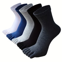5 pairs of men's solid color five finger socks  simple cotton  odor resistant and breathable split toe socks