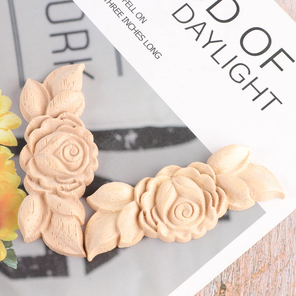 

2 Pcs Solid Wood Decals European Style Furniture Decoration Corner Stickers Wooden Bamboo Carving Applique Ornament