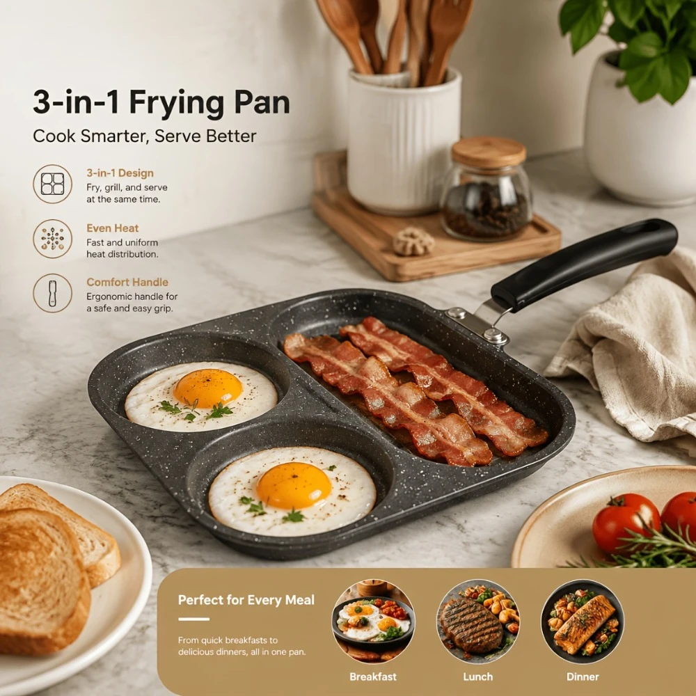 3-in-1 Non-Stick Sectional Breakfast Frying Pan