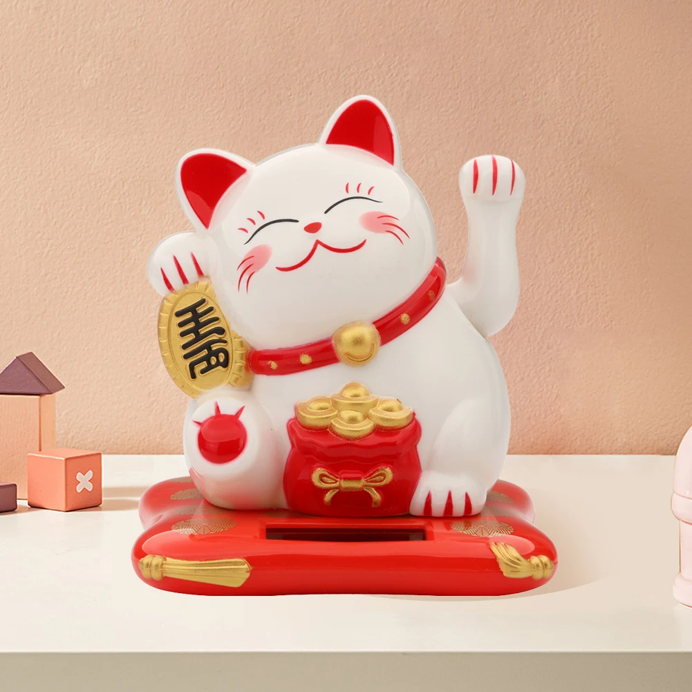 Lucky Cat Wealth Waving Figurines 2.5 inch Solar Powered Cute Cat Crafts Statue for Home/Office/Car Windshield Decor Accessories