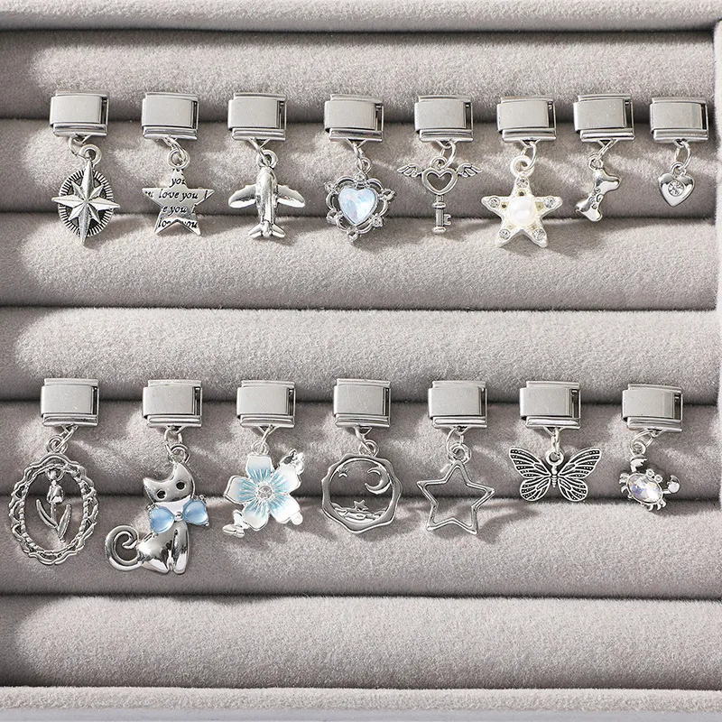 Pendentif étoile cerise queue de poisson lune patte de chat méduse, lien de charme italien en acier inoxydable adapté au Bracelet de 9MM pour femmes, fabrication de bijoux à faire soi-même