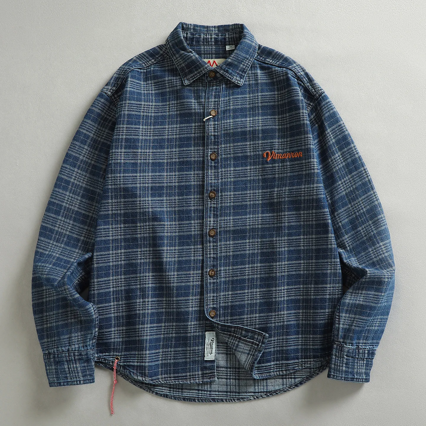 2026 Spring New Japanese Retro Long-Sleeve Turn-down Collar Letter Embroidery Plaid Shirt Men's 100%Cotton Washed Casual Blouses