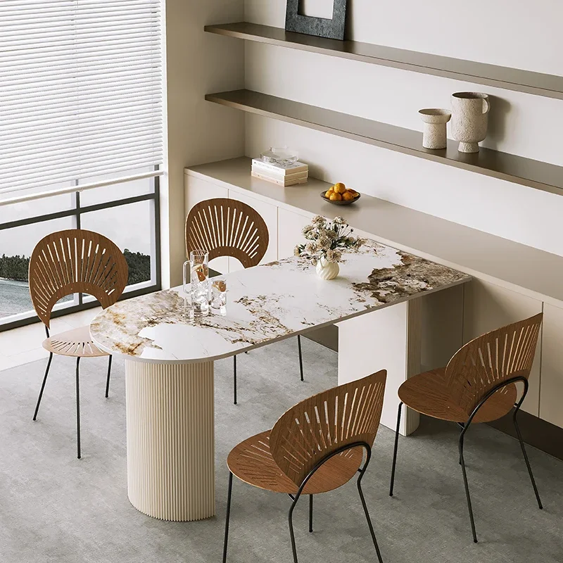 A Wall slate dining table and chair combination modern simple semi-round island small apartment dining table