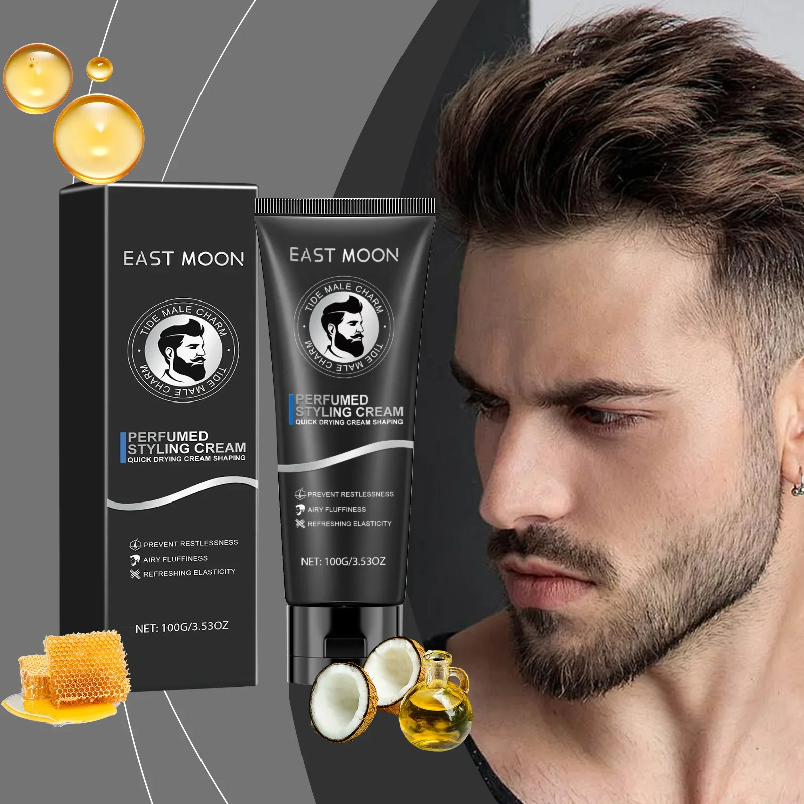 

East Moon Men's Aromatic Styling Cream, Refreshing Styling Long-lasting Three-dimensional Styling Non-greasy Hair Cream 100G