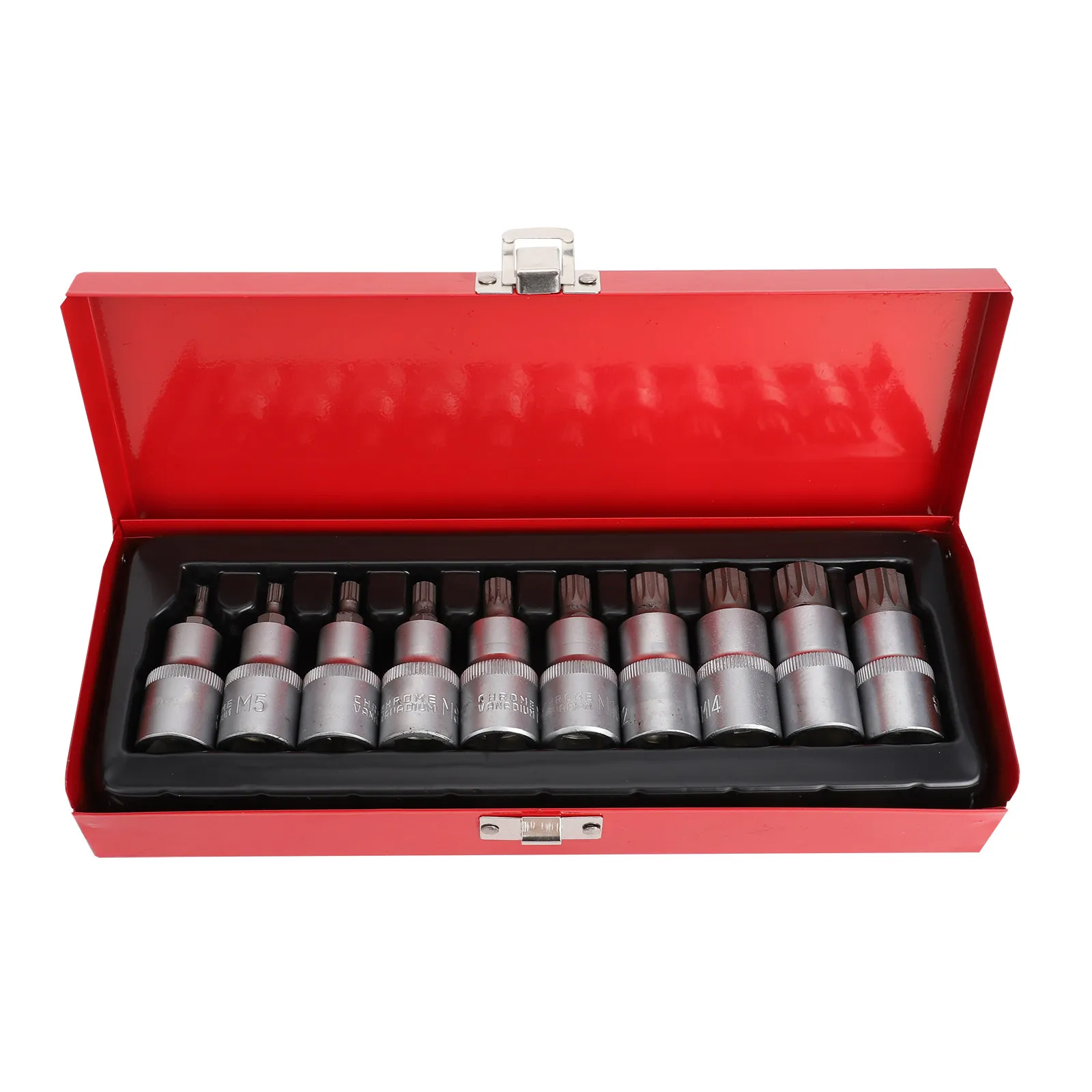 10Pcs Steel Socket Combination Spline Bit Pneumatic Triple Square Heavy Duty Heat Treated for Mechanical Workshop Use