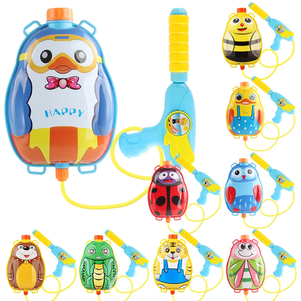Children's Drawstring Backpack Water Gun 1800ml Capacity 5-8m Range Summer Beach Water Play Cartoon Toy Gun