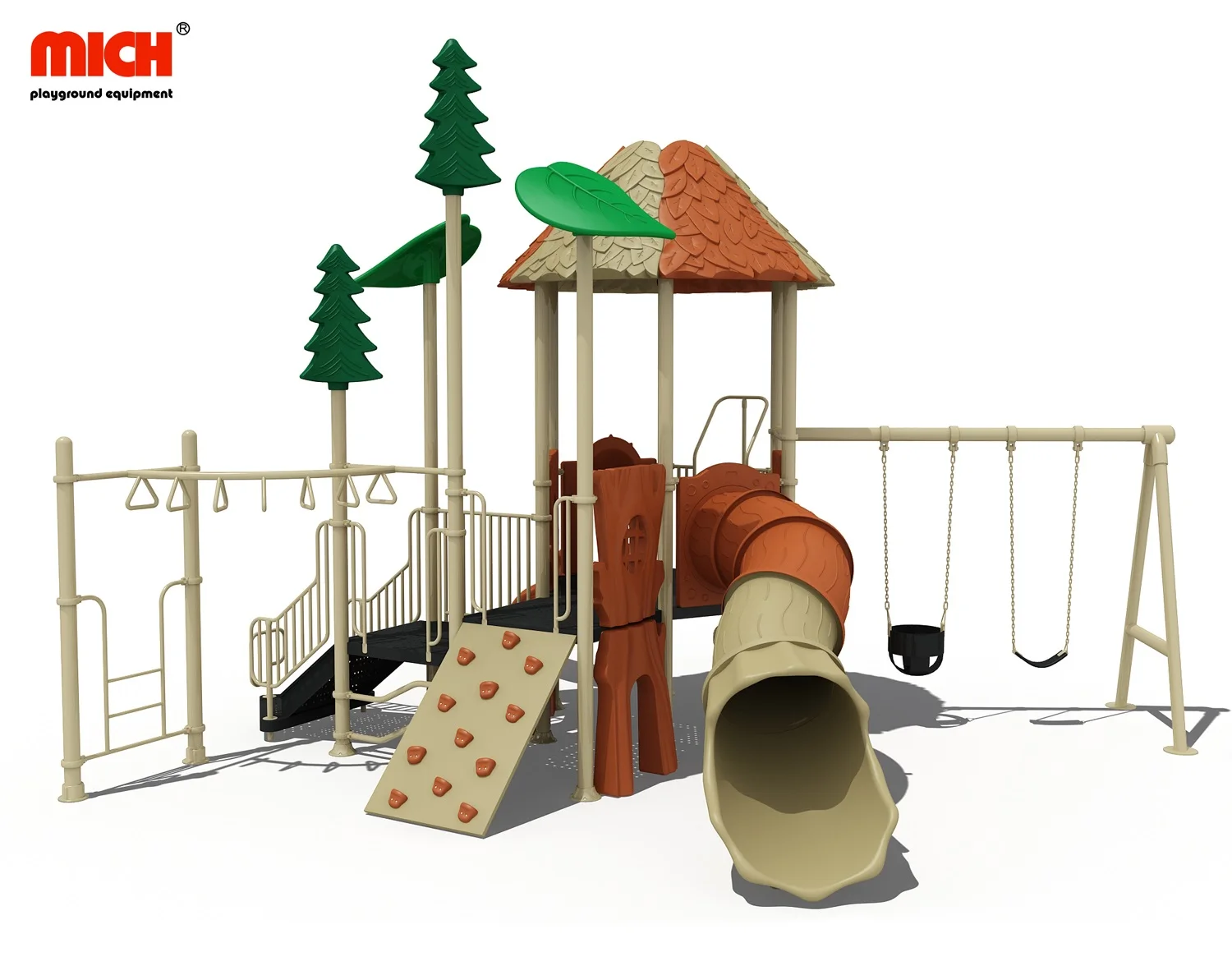 Mich Outdoor Swings Playground With Slides, Climbing Panel, Monkey Bars