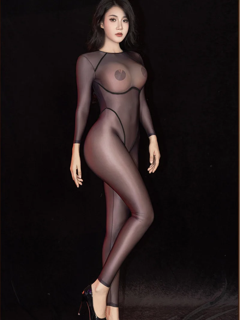 

2025 New Sexy Queen Game Tight Oil Shiny Stockings Transparent Jumpsuit Body Suits For Women Romper Fashion Sexy Women 4P28