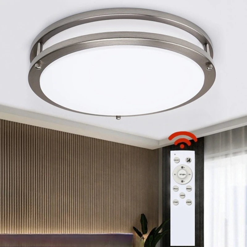 Modern Dual-ring Stainless Steel Home Ceiling Light Round LED Indoor Lighting Bedroom Kitchgen Designer Lamp 110-220V RC Control