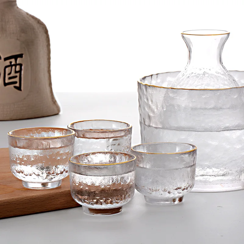 300ml Pot 60ml 4 Glasses Cup Gilt Japanese-Style Sake Bar Set  Heat-Resistant Hammer Vodka Spirits Wine Set Sake Bottle Shochu