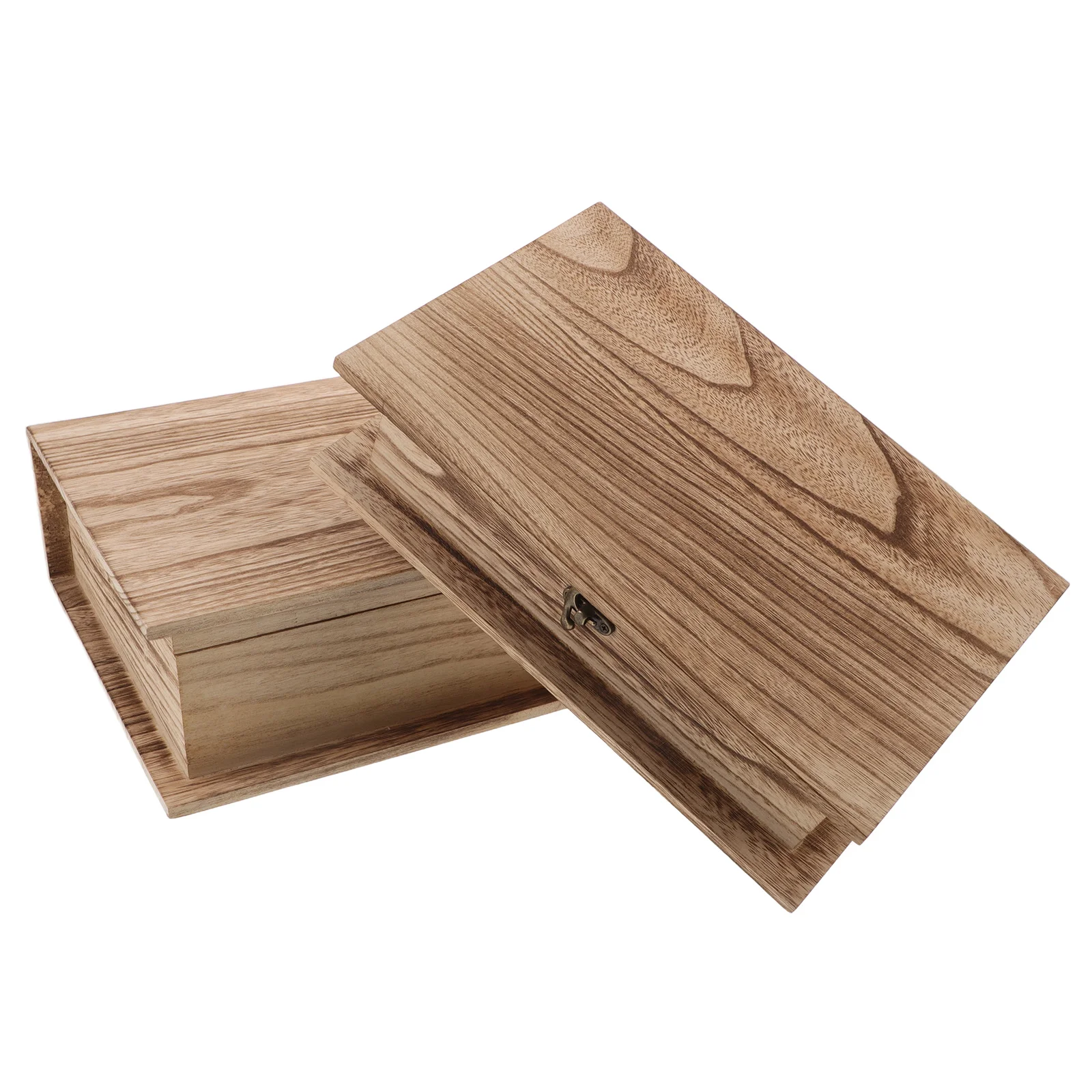 

2pcs Wooden Bible Storage Box Book Shaped Keepsake Organizer Natural Wood Grain Desktop Container For Jewelry Cards