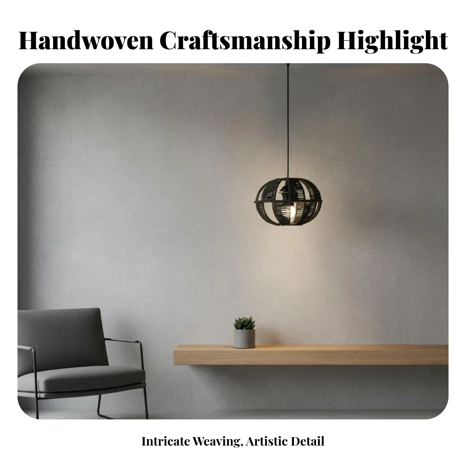 

Rattan Design Hanging Lamp Natural Material Paper Rope Woven Shade Lamp Woven Globe Lampshade Hollow-Openwork Design Indoor