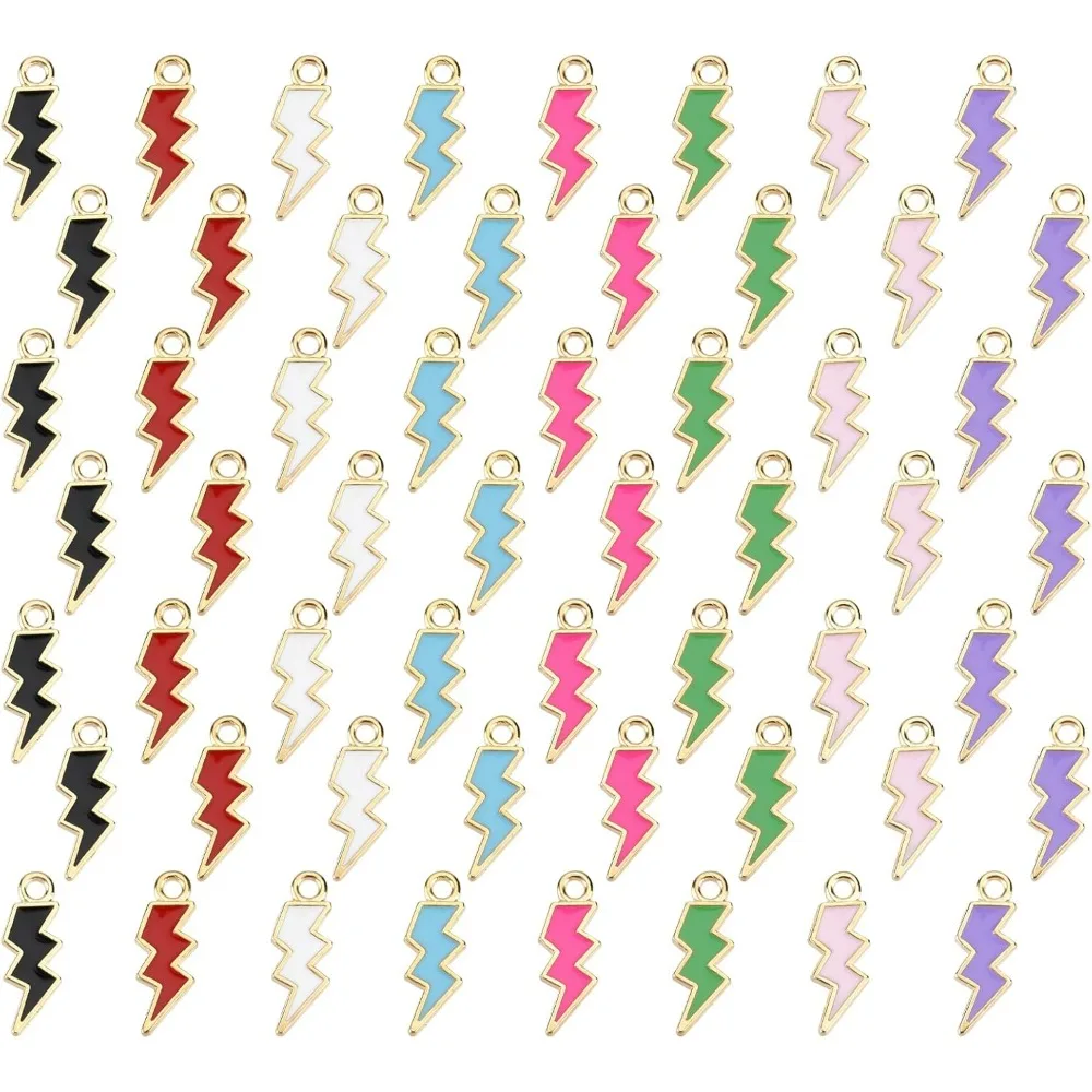 80pcs Lightning Bolt Charm Enamel Pendants 8 Colors Light Gold Plated Alloy Thunder Lightning Bolt Flash Shape Charm