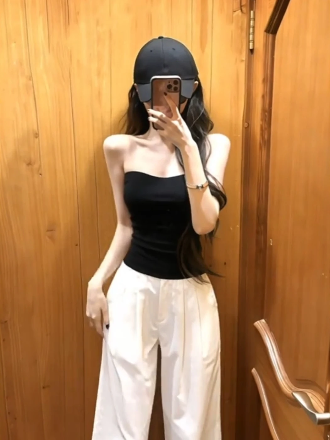 Black Slim Fit Strapless Vest Women's Summer Inner Tight Sexy Spicy Sleeveless Wrap Chest Top Short Style Chinese Made