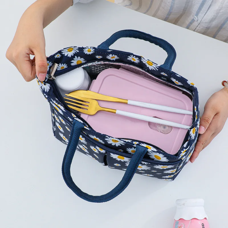 Borsa per il pranzo stampata a margherita isolamento termico borsa di grande capacità borsa per il pranzo con bevande da Picnic carina borsa per il