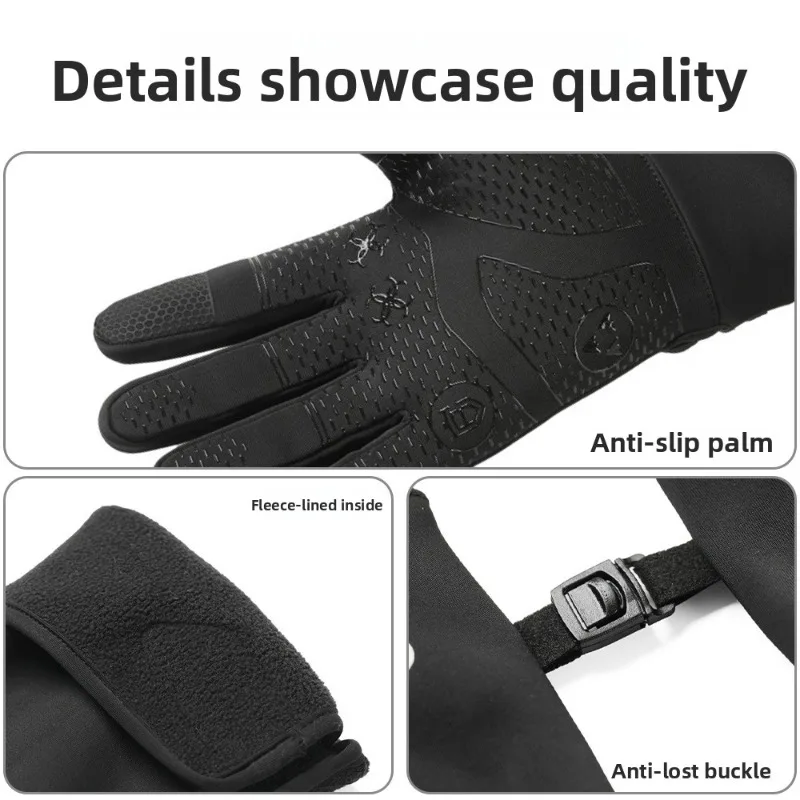 Winter Men Warm Thermal Gloves Thickened Windproof Waterproof Non Slip Touch Screen for Cycling Electric Vehicle Outdoor Sports