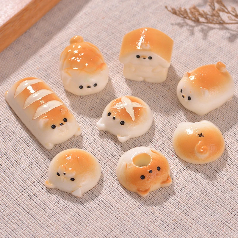 Creative Dog-Shaped Bread and Donut Figurines Miniature Kitchen-Themed Desktop Ornaments for DIY Decoration and Gifting