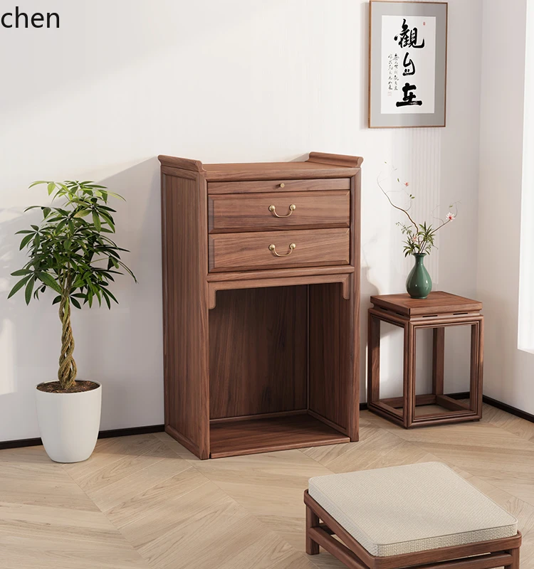 ZMLSolid Wood God of Wealth Sacrifice Shentai Cabinet Incense Case Household Gongtai Table Small