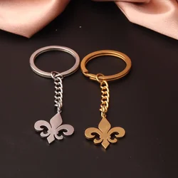 Stainless Steel Fleur De Lis Keychain Pendant Flower Lily Saint Nicholas Lotus Catholic French Royalty Keyrings Women Jewelry