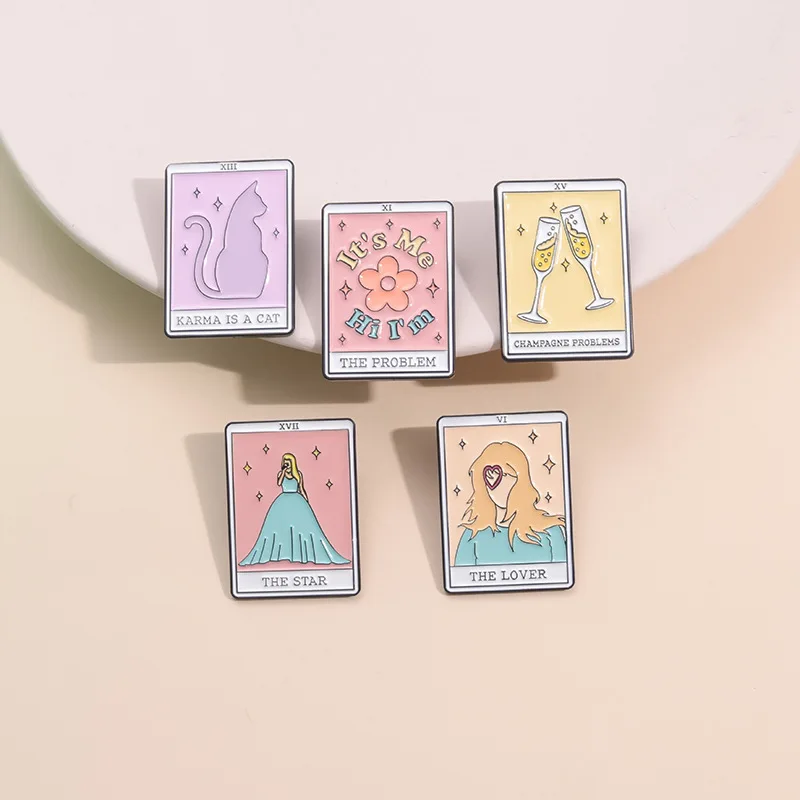 Tarot Cards Enamel Pins Famous Pop Female Singer THE LOVER The Star Brooches Lapel Badges Jewelry Gift for Fans Friend Wholesale