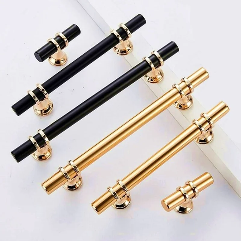 Modern Minimalist T-shaped Furniture Handles Black Aluminum Alloy Cabinet Pulls Various Sizes Wardrobe Door Handles Hardware