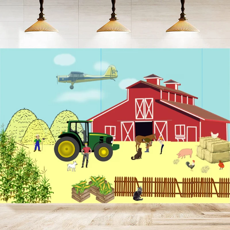 Photography Backdrop Boy Girl Happy Birthday Party Green Farm Tractor Portrait Background Photo Banner For Cake Table Supplies