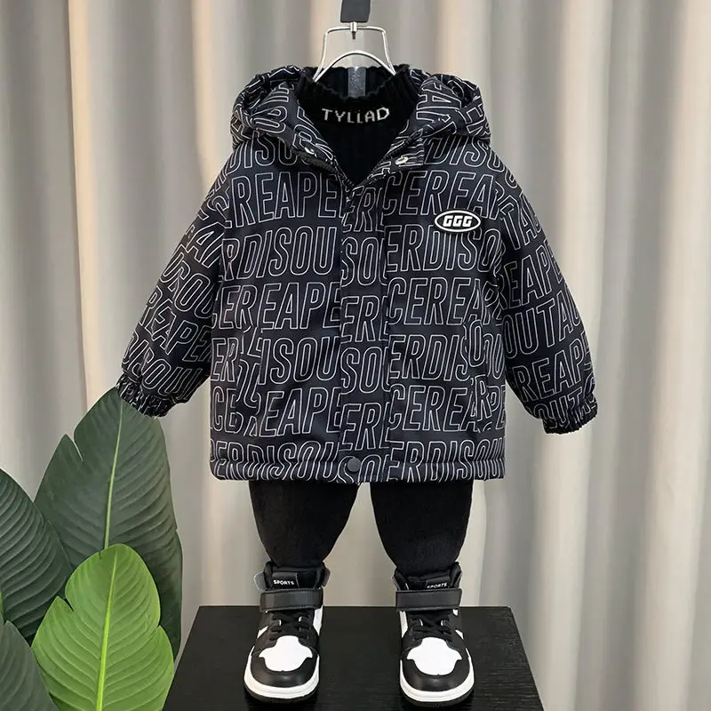 Boys Down Coat Jacket Cotton Outerwear Windbreak 2023 Red Thicken Velvet Winter Warm Children\'s Clothing -10 Degrees Below Zero