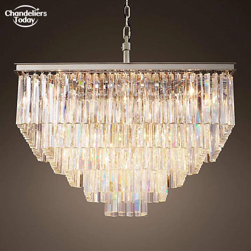 Modern Chandelier Odeon Suqare Chandelier Lighting LED Prism Crystal Tiered Pendant Hanging Lustre Home Living Room Bedroom Lamp