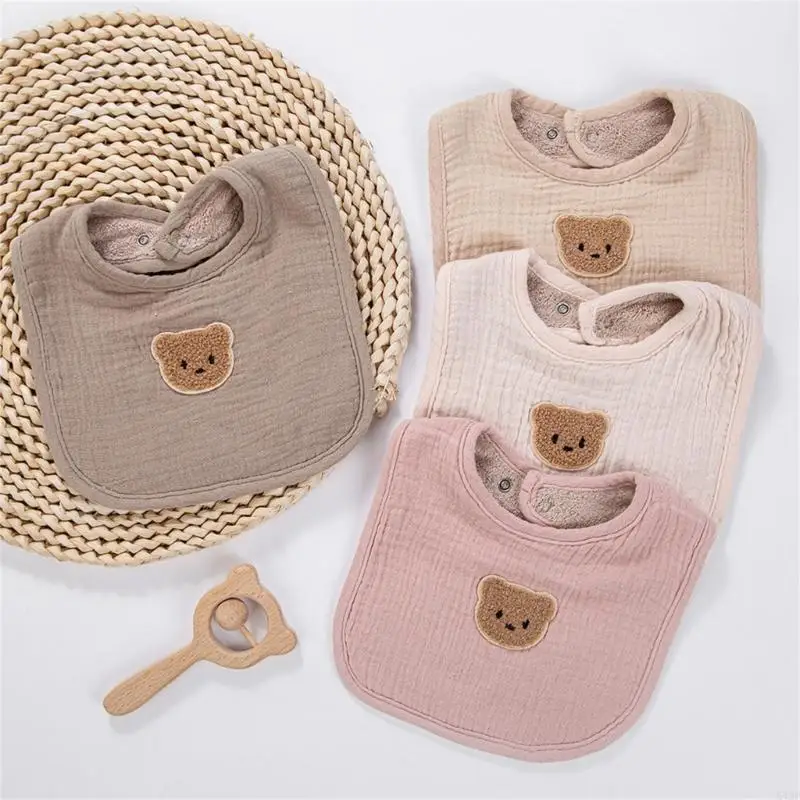 54DF Baby Plush Cotton Feeding Bib Comfortable Burp Cloth Soft for Infants 0-3 Years with Attractive Designs for Little Kids