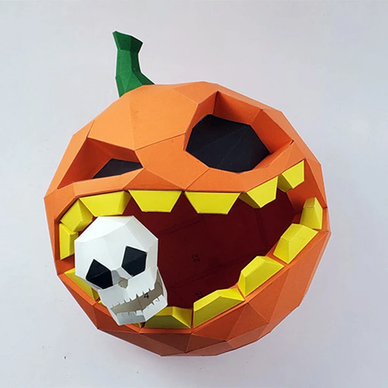 

Skull pumpkin Paper Model Halloween Day Home Room Decor DIY Papercraft Low Poly 3D Origami Spoof Party Ornament Handmade Toys
