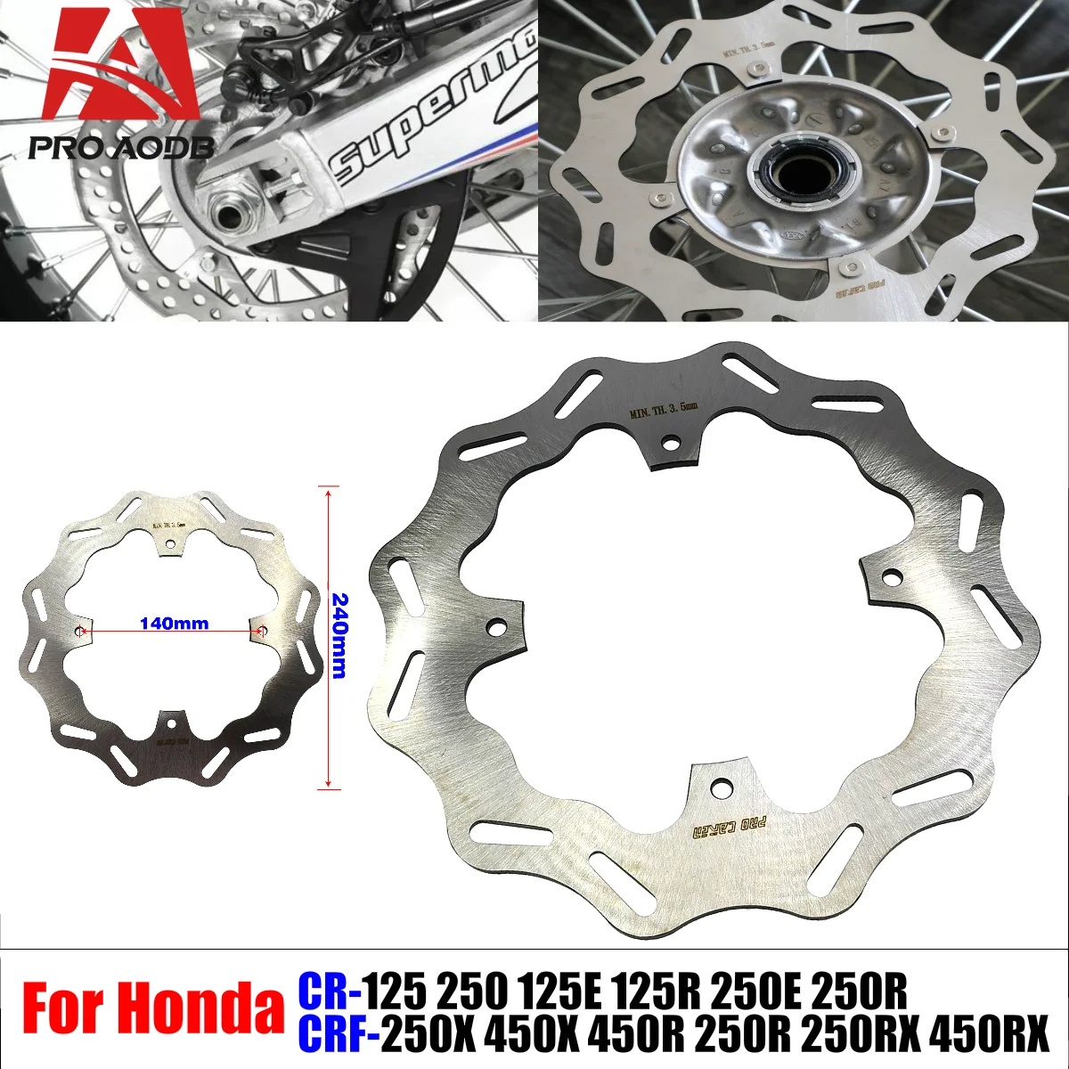 

Motorcycle 240MM Rear Brake Discs Rotors For HONDA CR125R CR250R CRF250R CRF250RX CRF250X CRF450R CRF450RX CRF450X etc