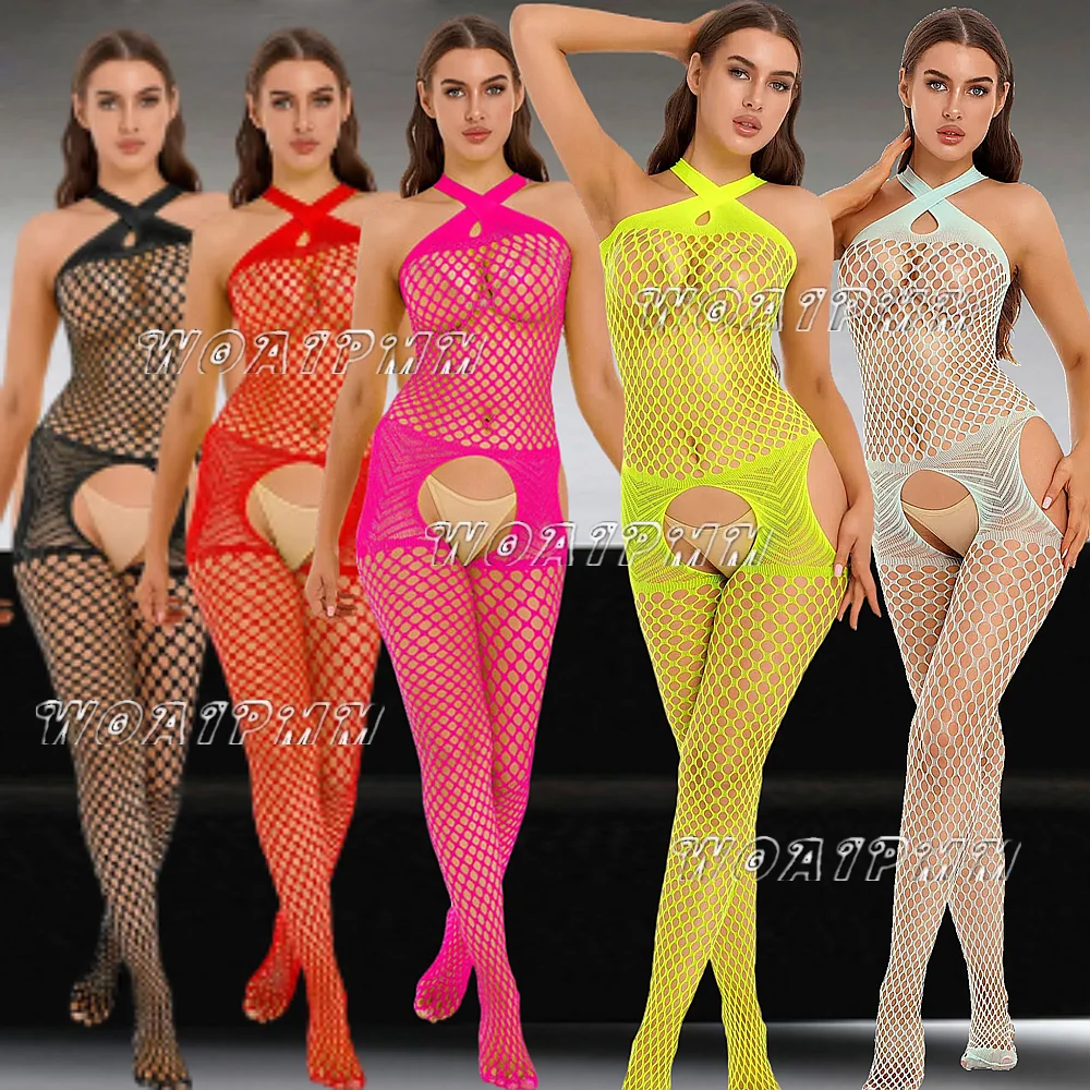 

Sexy Body Lingerie Women Fishnet Bodysuit Stockings Hot Porno Mesh Open Crotch Bodystocking Pantyhose Catsuit Costumes Sleepwear