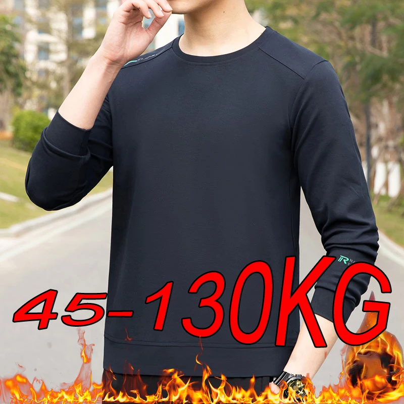 

Knitted Sweatshirts Men's Large Size L-7XL Autumn and Winter Models 2024 New Round Neck Long-sleeved Solid Color Casual Pullover